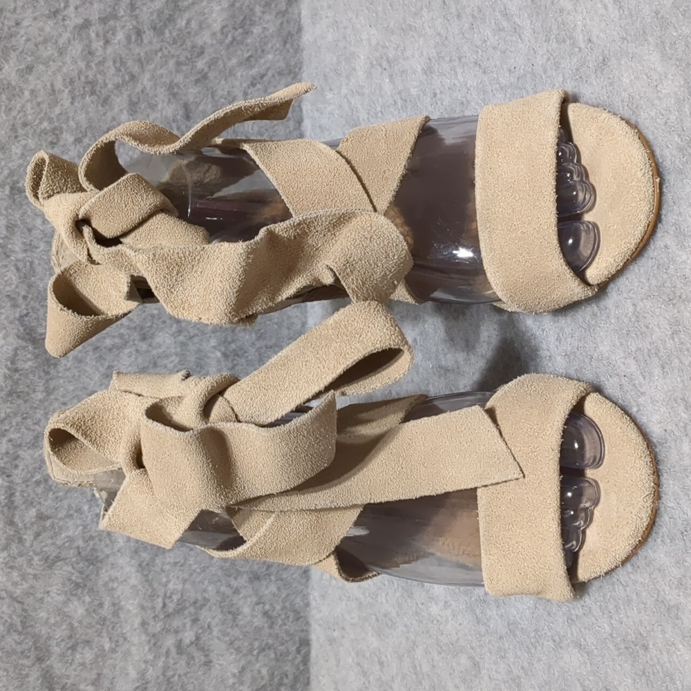 Gianni Bini Sand Suede Ankle Tie Block Heel Sandal Size 6.5 - Picture 4 of 12